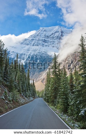 stock photo Mountain Road to Mount Cavell Jasper Alberta Canada