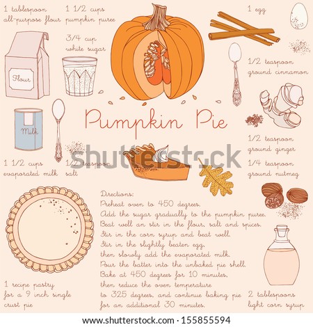 Pumpkin Pie Recipe. Thanksgiving Day Card.