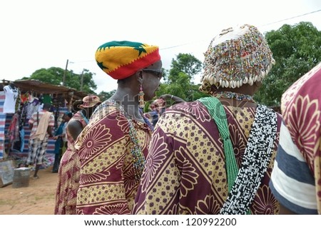 KARTIAK,SENEGAL-SEPT 18:people on the road go to a ritual of Boukoutt of Initiation ceremony on Sept 18,2012 in Kartiak, Senegal.The ceremony occurs every 30 years and celebrates boys becoming men.