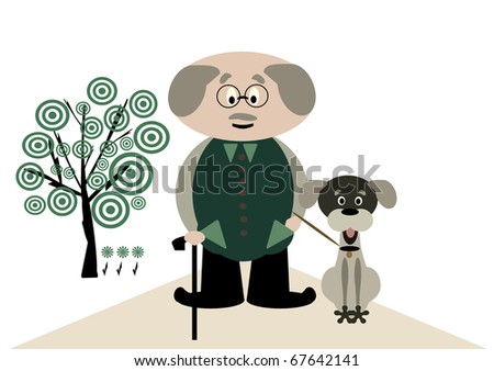 old guy in the park with a dog