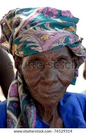 LILONGWE, MALAWI- APRIL 22: Portrait of an unidentified elderly 82-year-old woman on April 22, 2007 in Lilongwe, Malawi. Malawi citizens live to be, on average, about 45 years. It is rare to find someone who is age 82.