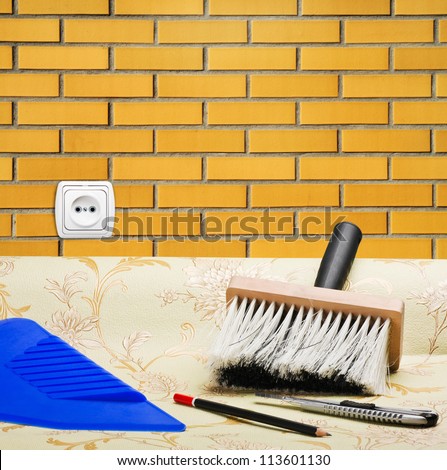 taping a brick wall paper wallpaper and tools for repair