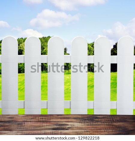 garden fences and wooden floor in a landscape