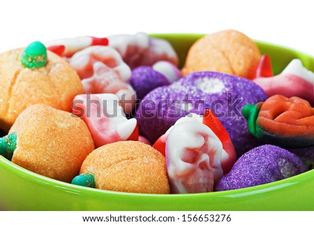 sweets and candies for the holiday halloween on a white background