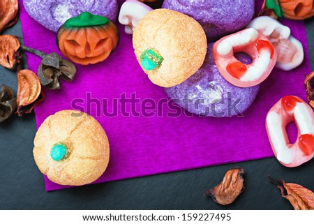 candy and pumpkin souffle of a holiday Halloween