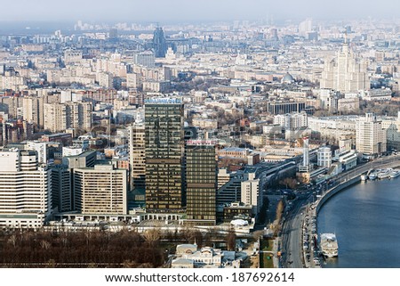 RUSSIA, MOSCOW - April 13, 2014: View of the World Trade Center in Moscow. Center for International Trade and business center of Moscow, in the center to hold business meetings, symposia, conferences.