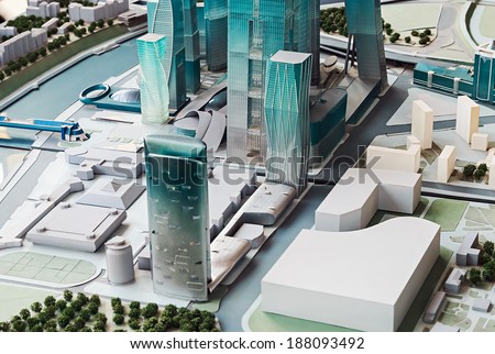 Moscow, Russia - April 13, 2014: Conceptual layout of the shopping and business center \