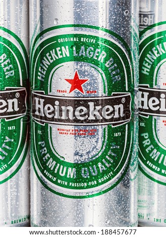 Moscow, Russia - March 18, 2014:Heineken Dutch brewing company, the largest in the country.The company\'s history beginning February 15,1864,when its founder Gerard Adrian Heineken bought the Amsterdam