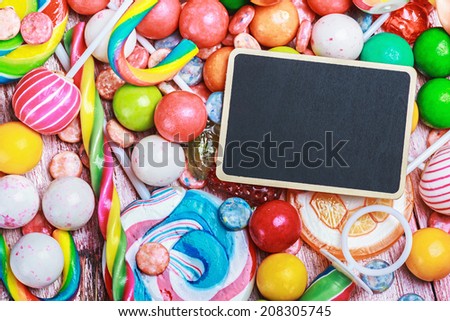 blackboard for the text on the background of chocolates and sweets
