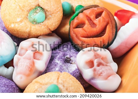 fruit jelly candies and souffle for the holiday halloween background