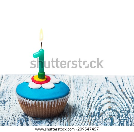 Cupcake with number one on white background isolated