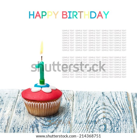 Cupcake with number one on white background. Empty white space above and below for sample background and text