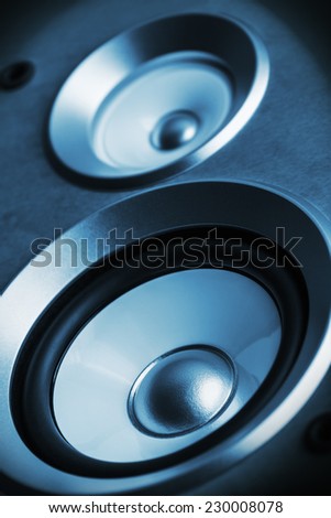 High fidelity audio stereo system sound speaker. Shallow depth of field, focus on the dynamics of the lower