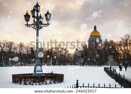 Saint Isaac cathedral in St Petersburg in the early winter morning, Russia