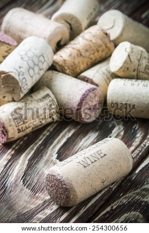 Moscow, Russia - November 27, 2014: Wine corks famous wine producers Massandra, Chateau, Inkerman, etc.focus foreground