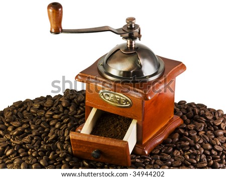 stock photo : coffee grinders coffee beans to be isolated on white
