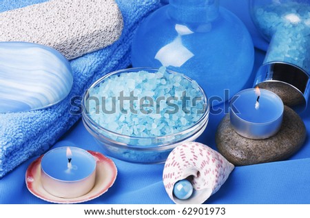 items for the spa and aromatherapy on a blue background