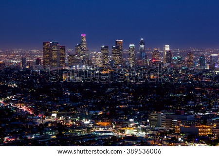 Los Angeles skyline at twilight