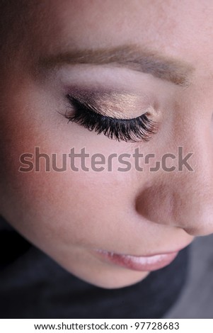 beautiful woman eyes make-up macro shoot eyes closed