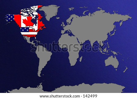 map of us and canada. US amp; Canada With Flag