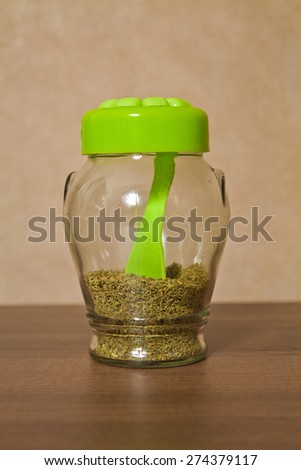 Closed glass jar kitchen storage spices