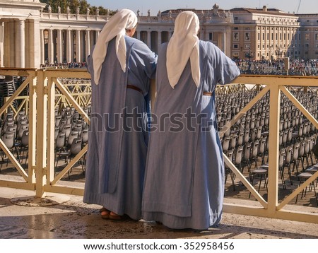 Nuns having a break outside of St Peters Basilica, Vatican