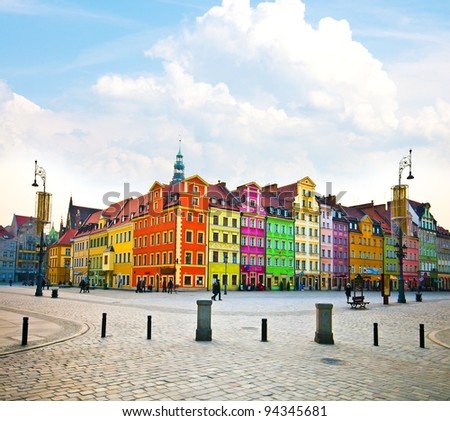 Wroclaw City center Market Square tenements and City Hall Wroclaw City center Market Square tenements and City Hall
