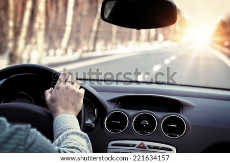 Driving car on empty road