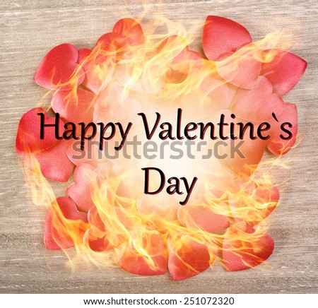 burning valentines card with sample text
