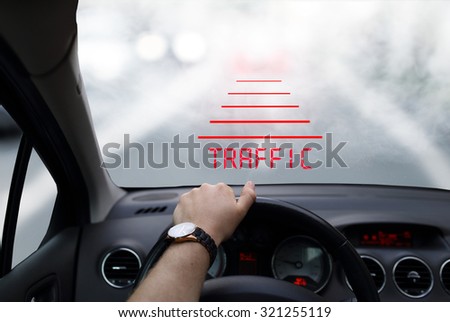 Head-up system technology in car in foggy morning