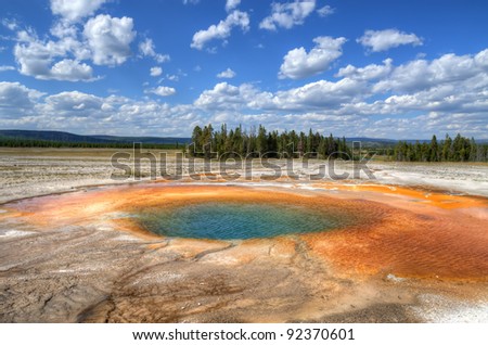 Opal pool in Midway Geyser Basin of Yellowstone National Park