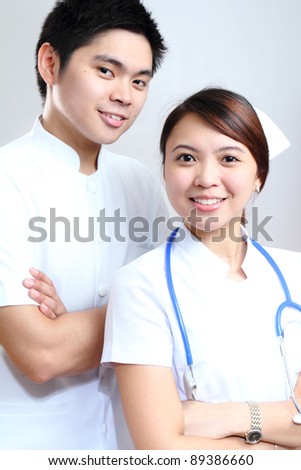 Young asian nurses in white uniform