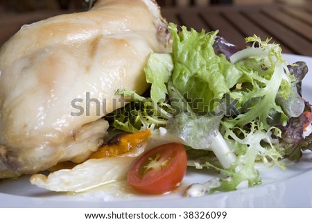 Tasty rabbit or chicken meat with vegetables, healthy food
