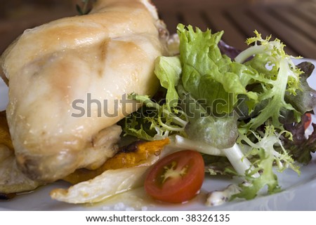 Tasty rabbit or chicken meat with vegetables, healthy food
