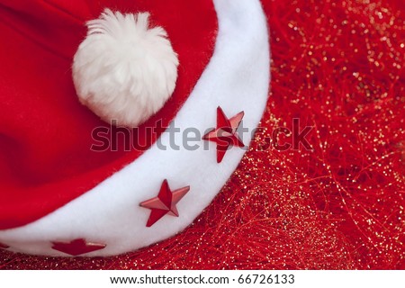 santa claus cap on red glossy background