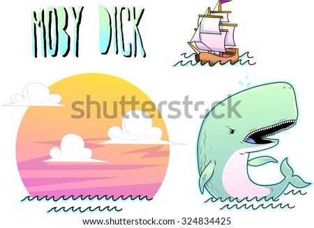 Big Whale set ( moby dick art)
