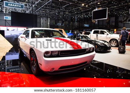 GENEVA, MAR 4: Dodge Challenger, presented at the 84th International Motor Show in Geneva, Switzerland on March 4, 2014.