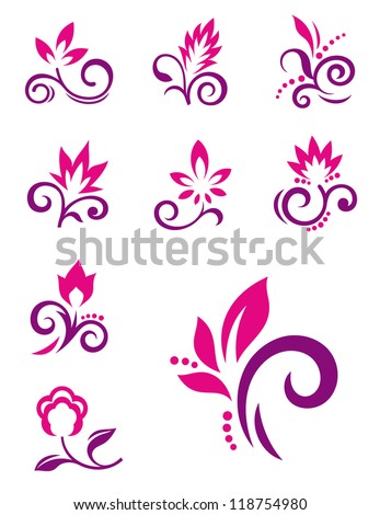 Floral Design Elements. Vector Icons Of Abstract Flowers - 118754980