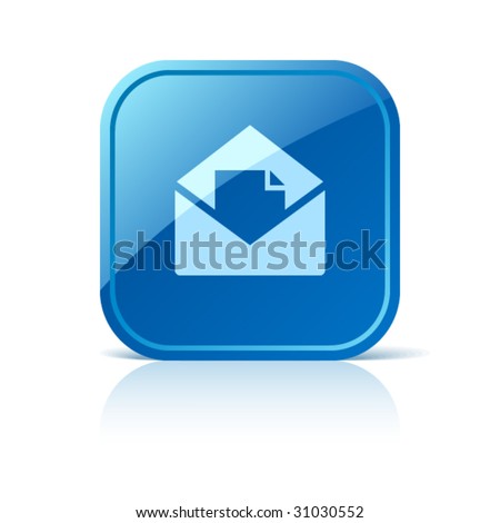 Message Icon On Blue Glossy Square Vector Web Button - 31030552