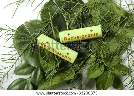 Rechargeable  Battery on Green leaves