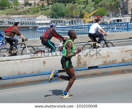 BELGRADE, SERBIA - APRIL 22: James Kiptum Barmasai runs on April 22, 2012 in Belgrade marathon. James Kiptum Barmasai wins after running 42 km and 195 meters in 2 hours, 16 minutes and 1 second