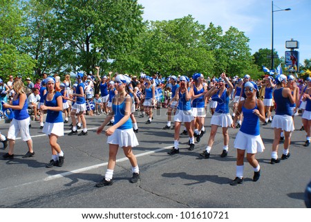MONTREAL CANADA 06- 24: Unidentified people celebrating Quebec\'s National Holiday (French: La FÃ?Âªte nationale du QuÃ?Â©bec) is celebrated annually on June 24, St. John the Baptist Day on 06-24-07 Montreal