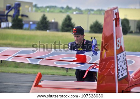 BROMONT - QUEBEC - CANADA JULY 1: Pete McLeod is a Canadian professional aerobatic.pilot on July 01, 2012, Bromont, Canada. participating at the LEUCAN Air show a for cancer research.