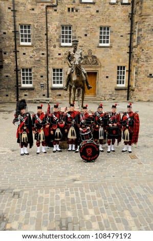 EDINBURGH SCOTLAND JUNE 5:The Royal Scots Dragoon Guards in Edinburgh castle on June 5 2012 in Edinburgh, Scotland, UK. The Royal Scots (The Royal Regiment) was the oldest Regiment in the British Army