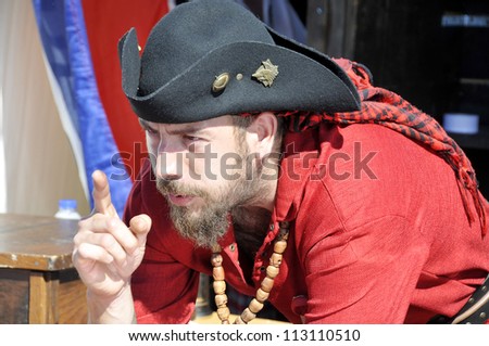 MONTREAL-CANADA-SEPTEMBER 16: Man participating as a pirates at Les Grands voiliers sur les Quais 2011Tall Ships on the Quays festival, on September 16, 2012 at Montreal, Canada