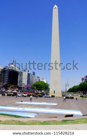 BUENOS AREAS ARGENTINA NOVEMBER 29:Obelisco Avenida 9 de Julio is a wide avenue in the city of Buenos Aires, Argentina. Its name honors Argentina\'s Independence Day, July 9, 1816. On nov. 29 2011