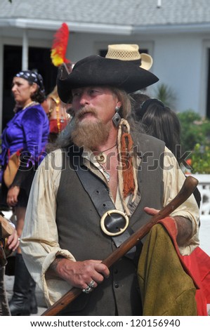 GEORGETOWN-CAYMAN ISLAND-NOVEMBER 10: Unidentified man dress as pirate participate a the Pirates Week 2012 from 8 to 18 November on November 10 2012 in Georgetown Cayman Island.