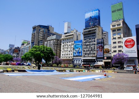 BUENOS AREAS ARGENTINA NOVEMBER 29: Plaza de Avenida 9 de Julio is a wide avenue in the city of Buenos Aires, Argentina. Its name honors Argentina's Independence Day, July 9, 1816. On nov. 29 2011