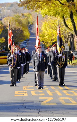 MONTREAL CANADA-NOVEMBER 6 :Canadians soldiers in uniform for the remembrance Day on November 6, 2011, Montreal, Canada.The day was dedicated by King George V on 7-11-19 as a day of remembrance.