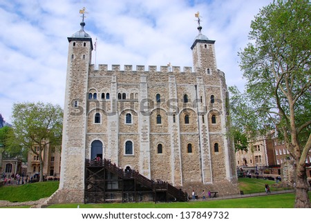 LONDON - UK,  JUNE 4 : Her majesty Tower of London on june 4, 2012, in London, UK. It is a historic castle on the bank of the Thames. It was founded in 1066 as part of the Norman Conquest of England.